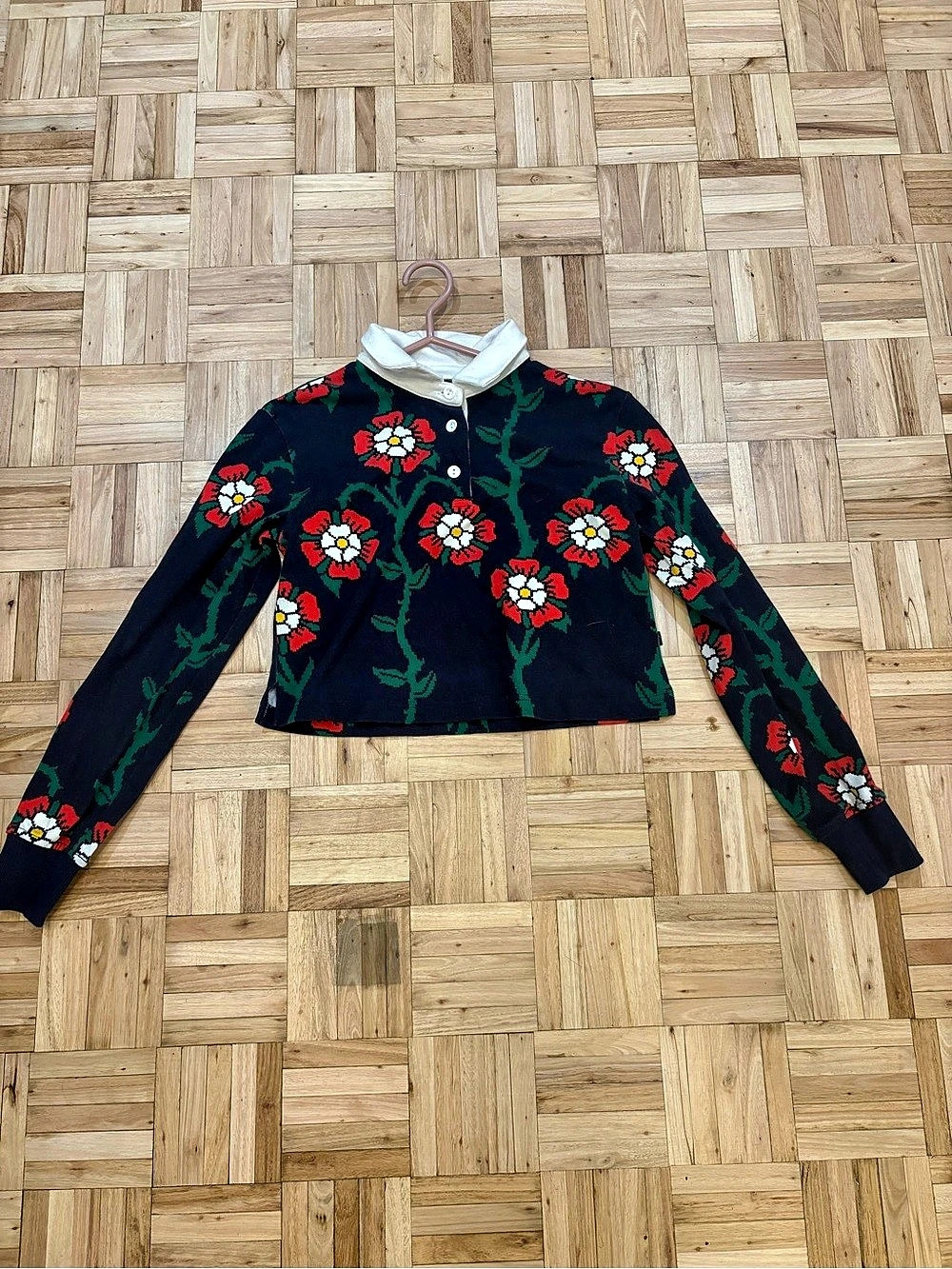 Rowing Blazers Roses Rugby Shirt Floral Sweater Black & Red